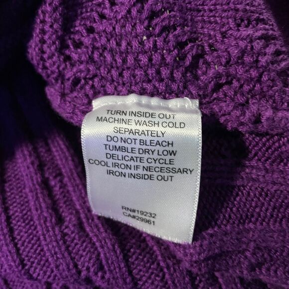 Alfred Dunner Purple Cable Knit Patchwork Sweater Long Sleeve Women Large Petite - Picture 4 of 5